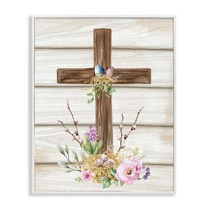 Stupell Industries Spiritual Easter Cross Spring Blossoms Black Framed Giclee Art - 1 of 4