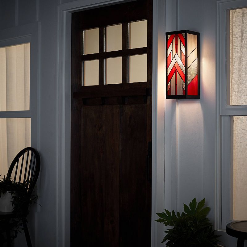 16.25&#34; 1-Light Mission Style Rectangular Outdoor Stained Glass Wall Sconce Red - River of Goods, 4 of 7