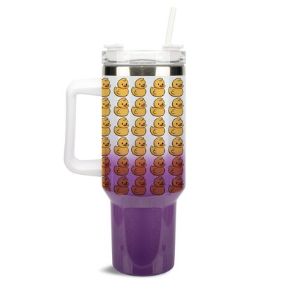 100 North Yellow Rubber Ducks In A Row Cartoon 40 oz. Stainless Steel, Large Water Bottle Coffee Mug, Spill & Leak Resistant, Thermal Travel Tumbler