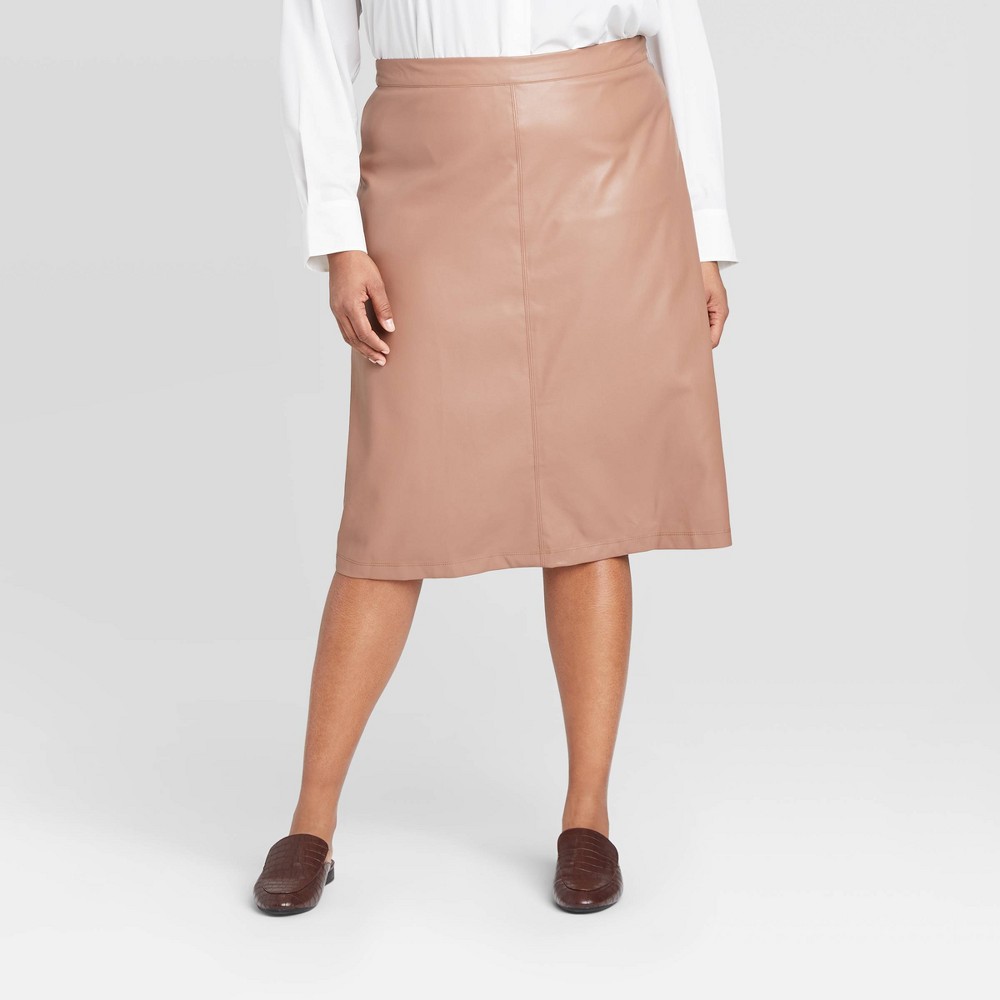 Women's Plus Size Mid-Rise Faux Leather A-Line Midi Skirt -Prologue Brown 20W was $29.99 now $20.99 (30.0% off)