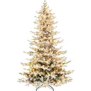 Vivatrees 6 Ft Prelit Artificial Christmas Tree, Snow Flocked with Warm White Lights, Metal Stand, Hinged Branches, Xmas Tree for Decor, White - 1 of 4
