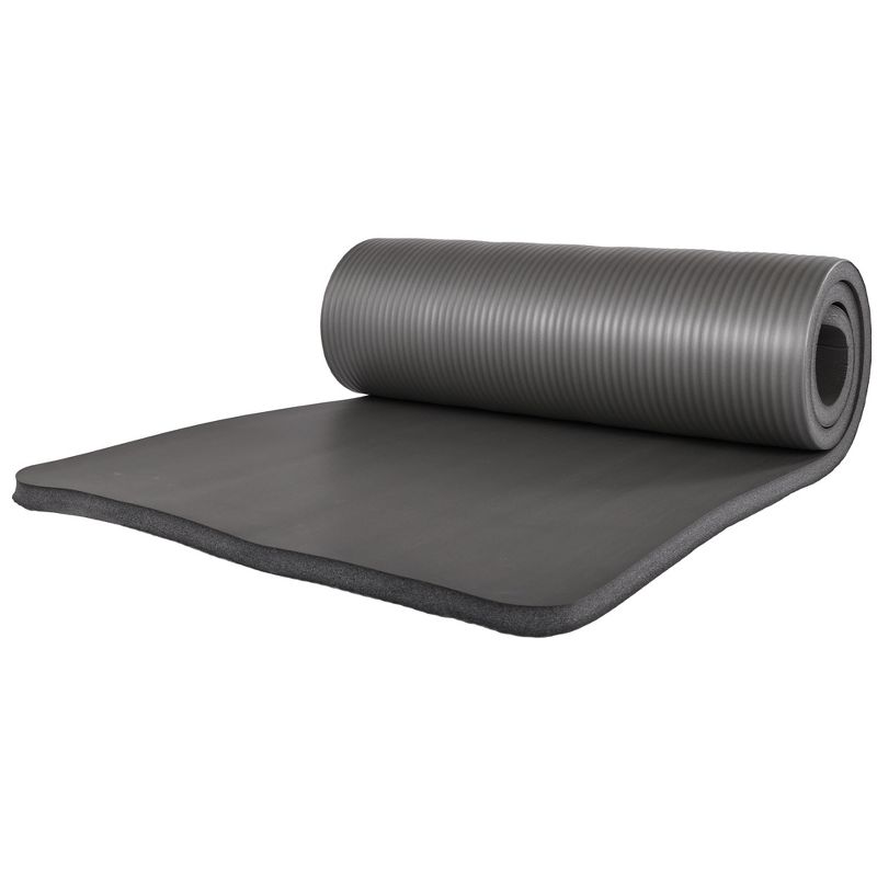 BalanceFrom All-Purpose 71" x 24" x 1-Inch Extra Thick High Density Anti-Tear Exercise Yoga Mat, Knee Pad with Carrying Strap & 2 Yoga Blocks, Gray, 4 of 6