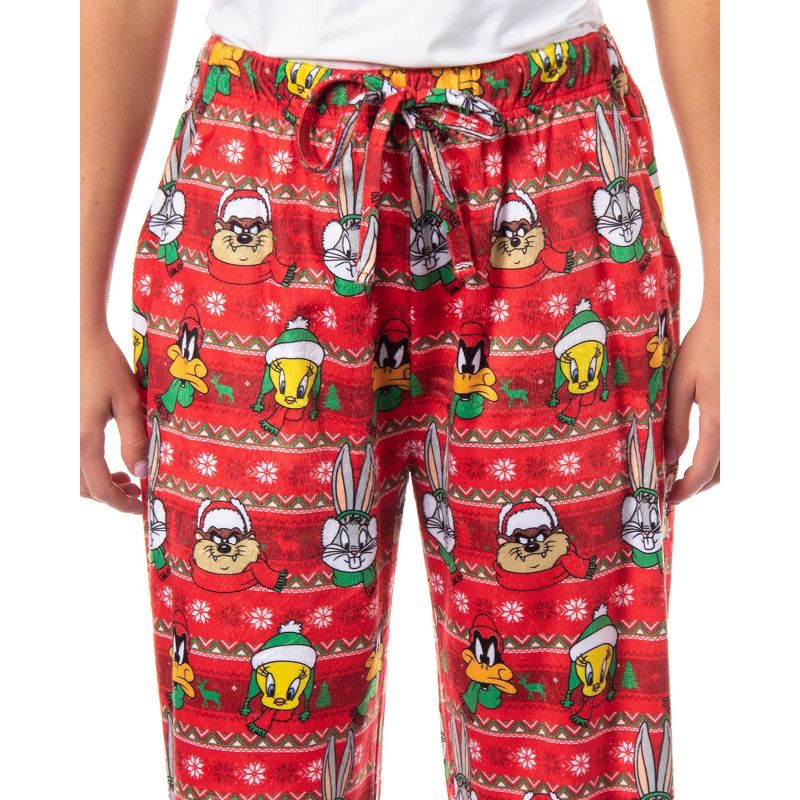 Looney Tunes Womens' Christmas Character Santa Bugs Taz Daffy Pajama Pants Red, 3 of 5