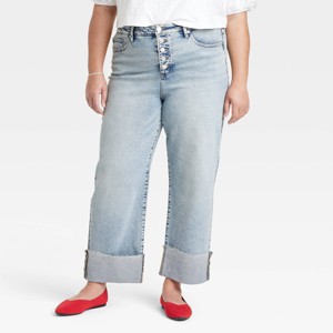 Women's High-Rise Cuffed Straight Jeans - Ava & Viv™ - 1 of 3