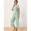 cheibear Women's Pajama Set Ruffle Round Neck Soft Knit Short Sleeve Shirt with Pants Capri Loungewear - 2 of 4