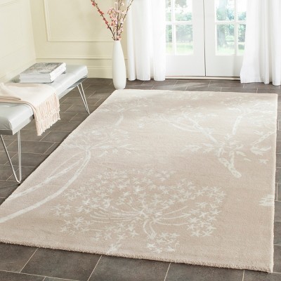 Hand-Tufted Sand and Ivory Wool Floral Area Rug, 5' x 8'