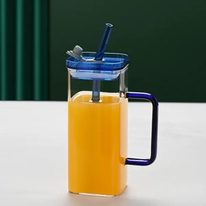 Glass Straw Cup, Square Glass Cup W/ Straw And Lid, High Borosilicate Glass Cup, Milk Cup, Juice Cup, Cold Drink Cup, Coffee Cup - 1 of 4