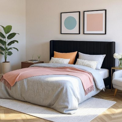 Velvet Upholstered Bed with Wingback Headboard, No Box Spring Needed