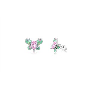 Chanteur Hypoallergenic Kids Jewelry Accessories Butterfly Pink Green CZ White Gold Palladium Plating Stud Earrings Surgical Titanium Posts - 1 of 1