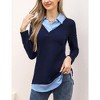 WhizMax Women's Long Sleeve Contrast Collared Shirts Patchwork Work Blouse Tunics Tops - 2 of 4