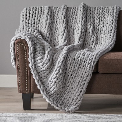 KWPZQEB Chunky Knit Blanket Throw, Soft Plush Blanket 50x60'', Handmade Thick Cable Knit Crochet Blanket, Rope Knot Throw Blanket for Couch