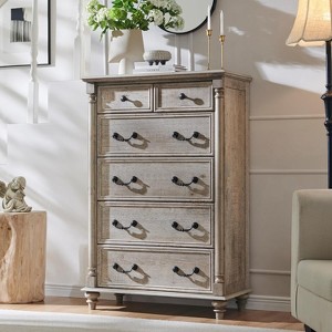 SinCiDo 32" Wide Farmhouse 6 Drawer Tall Dresser w/4 Solid Wood Feet, Rustic Column Decor Storage Chest for Bedroom, Living Room - 1 of 4