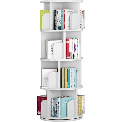 4 Tier Rotating Bookshelf Tower, Floor Standing Storage Rack, 360 Degree Revolvin Bookcase, Wood Narrow Bookshelf