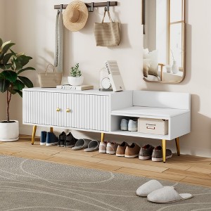 CAVINAS Storage Bench Shoe Rack Hidden Storage and Upholstered Cushions for Entryway Bedroom - 1 of 4