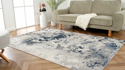 Modern Abstract Blue and Gray Synthetic 5' x 7' Area Rug