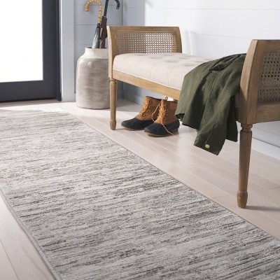 Isabella Gray Stripe Wool Synthetic Runner Rug 2'2" x 8'