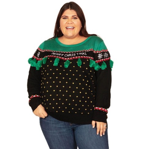 Women s Christmas Tree Tassel Sweater Funny Ugly Christmas Sweater For Holiday Parties Medium Target