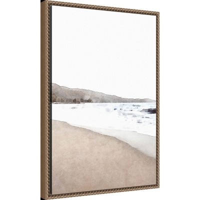 Serene Coastal Watercolor Beach Scene on Canvas with Bronze Frame