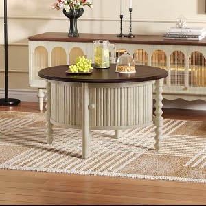 PAGED Vintage Round Coffee Table 30.3" Wooden Center Table with Storage, Slatted Design End Table with Sliding Door for Living Room - 1 of 4