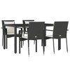 vidaXL Patio Dining Set Outdoor Conversation Set with Cushions Poly Rattan - Black 59.1" Table Length 4 Chairs - 3 of 4