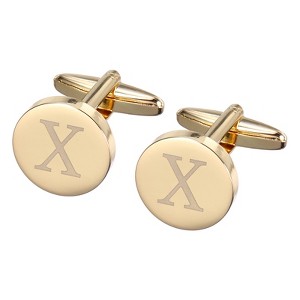Unique Bargains Copper Engraved Initial Men's Cufflinks Gold 2 Pcs - 1 of 4