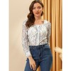 Allegra K Women's Lace Floral Blouse Square Neck Long Sleeve Button-Down Top - 2 of 4