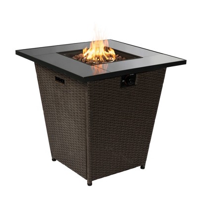 30" Rattan Base & Tempered Glass Top Propane Fire Pit - Peaktop