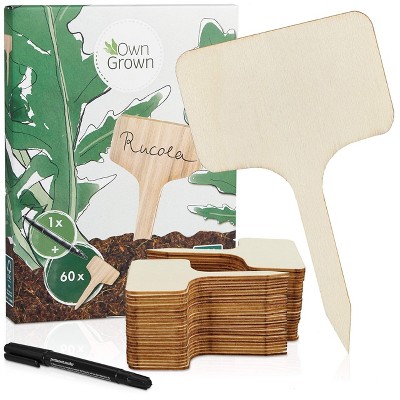 Natural Wooden Plant Tags with Black Marker Pen - 60 Pieces