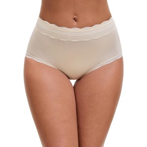 INSPIRE CHIC Women's High Waisted Lace Trim Briefs Cotton Full Coverage Underwear Panties - 1 of 4