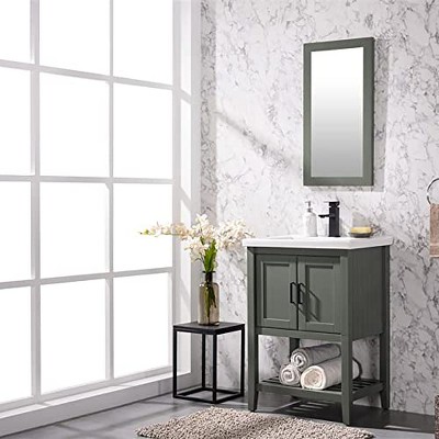 24-inch Pewter Green Solid Poplar Vanity with White Ceramic Sink