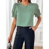 Womens Casual Blouse Wear to Work Tops Business Office Tops Keyhole Back Short Ruffled Lantern Sleeve Blouse Summer Elegant Formal Tops for Women - 4 of 4