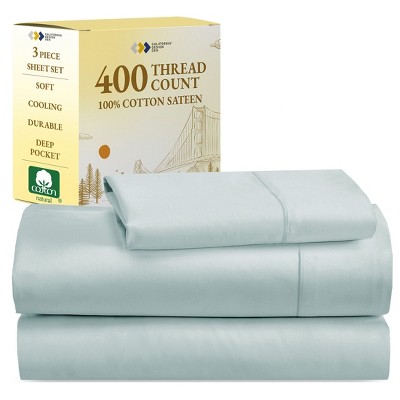 Cotton Sheets Set - Softest 400 Thread Count Bed Sheets, 100% Cotton Sateen, Cooling, Deep Pocket by California Design Den