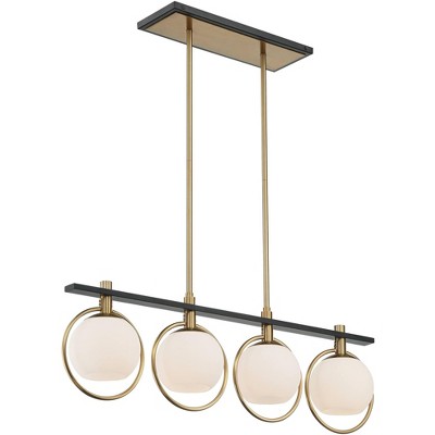 Carlyn 36" Brass and Black Glass LED Island Pendant Light