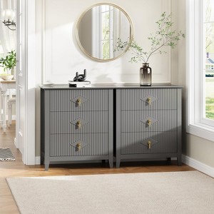 2Pcs Wood Nightstand Fluted Dresser for Bedroom,27.5" Wide 3-Drawer Bedside Tables,Modern Chest of Drawers,Storage End Table Living Room, Hallway - 1 of 4