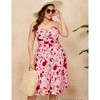 Womens Plus Size Summer Dress V Neck Floral Spaghetti Strap Sundress Button Down Pleated Swing Boho Midi Dress - 2 of 4