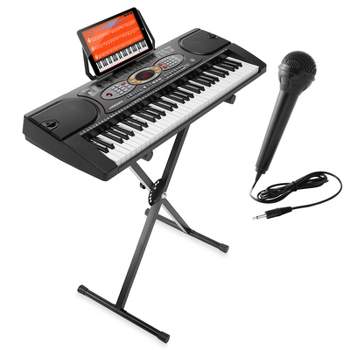 Hamzer 61-Key Electronic Keyboard Portable Digital Music Piano with X-Stand, Microphone, Keynote Stickers