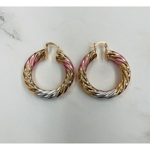RMZ GOLD NYC 18K Gold Tri-Color Bamboo Hoop Earrings – 40mm - 1 of 3