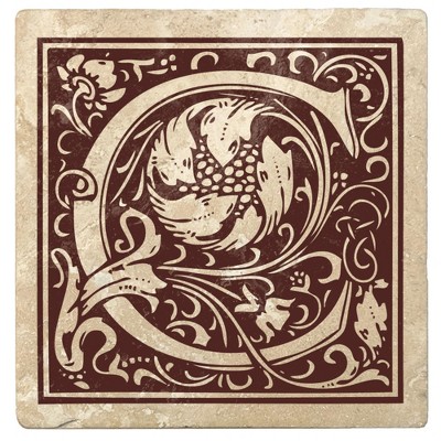 Christmas by Krebs Set of 4 Ivory and Brown "C" Square Monogram Coasters 4"