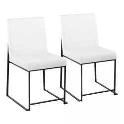 Set of 2 High Back Fuji Dining Chairs Leather/Steel Black/White - LumiSource