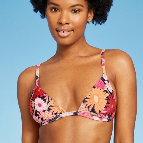 Women's Ring Front Halter Bandeau Bikini Top - Wild Fable™ Orange/pink  Tropical Print 3x : Target