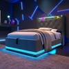 NicBex Lift Up Bed Frame with Charging Station and LED Lights,Upholstered Bed Frame with Button Tufted Wingback Storage Headboard,Black/Gray - 2 of 4