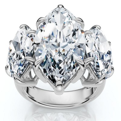 Pompeii3 Certified 10Ct Marquise Diamond Engagement Ring 3-Stone 14k Gold or Pt Lab Created