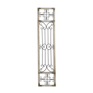 Wood Scroll Distressed Door Inspired Ornamental Wall Decor with Metal Wire Details Gray - Olivia & May - 1 of 4