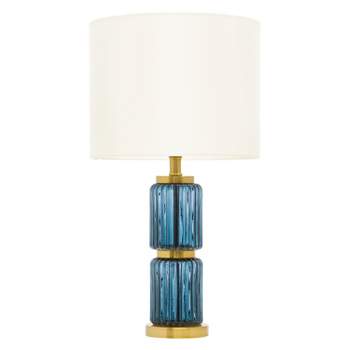 19.5" Vivian Cylinder Base Table Lamp Blue/Gold - River of Goods