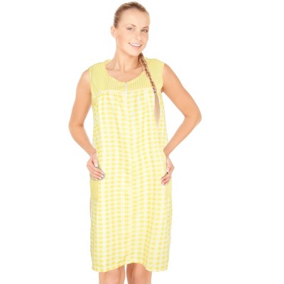 JEFFRICO House Dresses for Women with Pockets - Lightweight Breathable Sleeveless Muumuu & Nightgowns - Zipper Front Housecoat Dusters