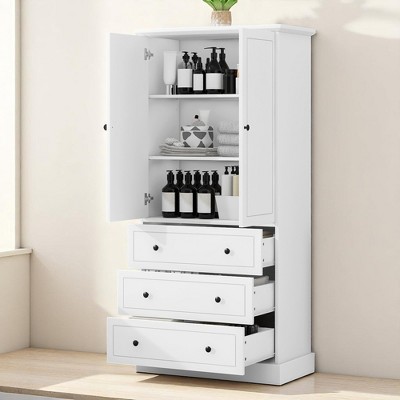 Tall Bathroom Storage Cabinet with 2 Doors, 3 Drawers, Adjustable Shelves,Freestanding Organizer