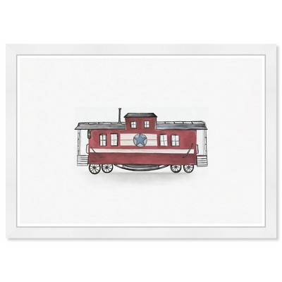 21" x 15" Red Train Transportation Framed Art Print - Wynwood Studio: Modern Decor, White Frame