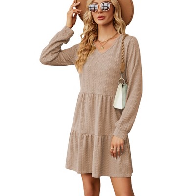 Women's T Shirt Dress Long Sleeve V-Neck Casual Loose Loose Fit A-Line Dress