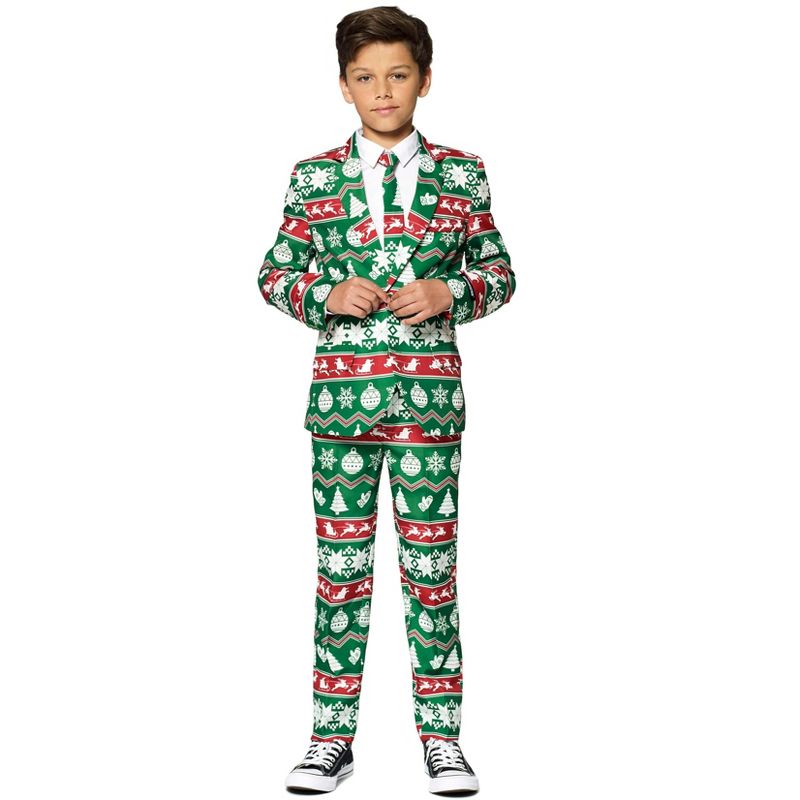 Suitmeister Boys Christmas Suit - Christmas Green Nordic - Green, 1 of 4