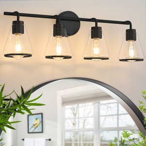 POWLIG 30.3-in 4-Light Modern Matte Black Dimmable Bathroom Vanity Light with Cone Clear Glass Shade - 1 of 4